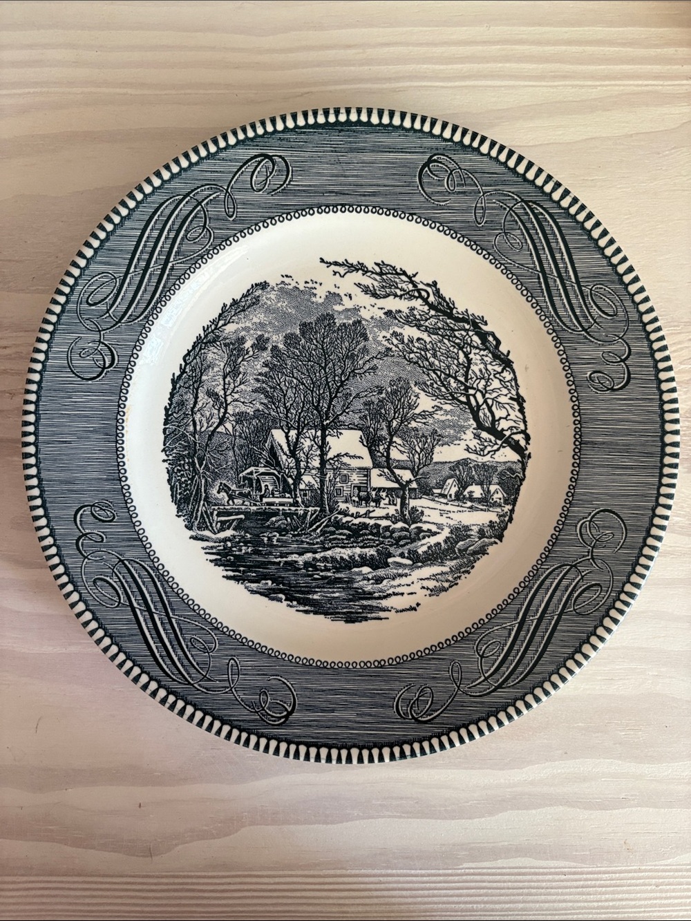 VTG Currier & Ives Dinner Plate Featuring "The Old Grist Mill" Pattern
